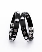 CANCCIO hexagon black leather bracelet duo with silver hexagon studs