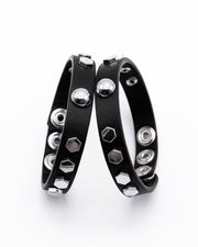 CANCCIO hexagon black leather bracelet duo with silver hexagon studs