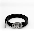 CANCCIO ORNA  black leather belt with silver buckle, full product view