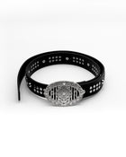 CANCCIO ORNA studded black leather belt with silver buckle, full product view