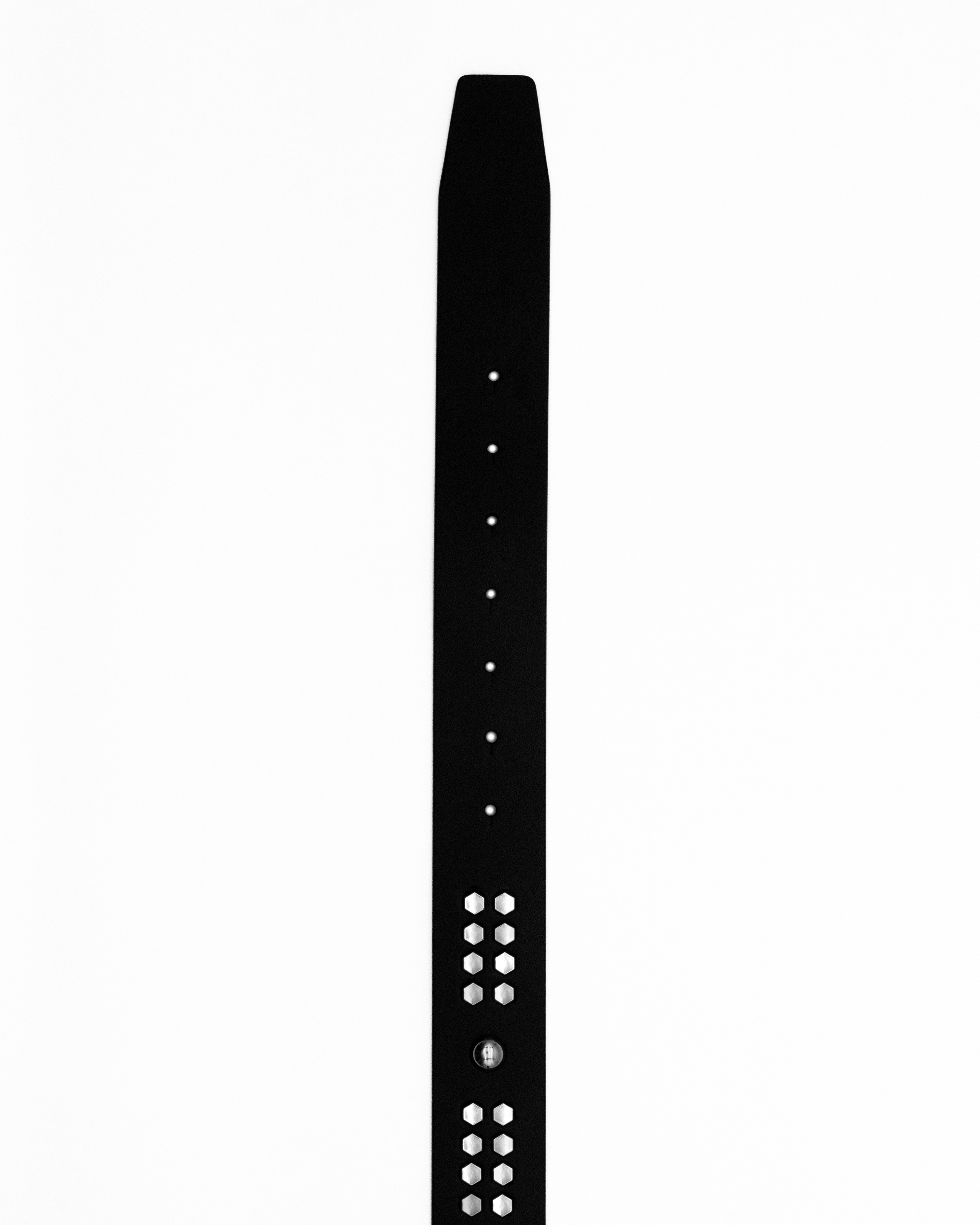 CANCCIO ORNA studded black leather belt strap end close up